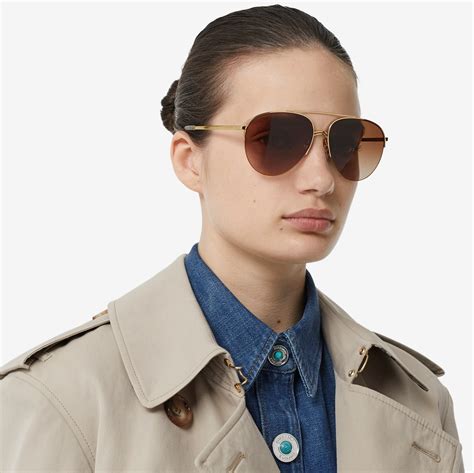 Burberry Vintage Check Detail Pilot Sunglasses 